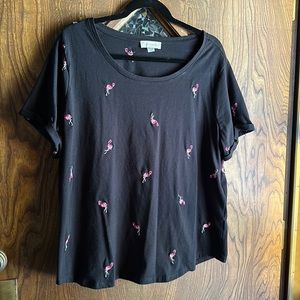 XXL Embroidered flamingo black T-shirt